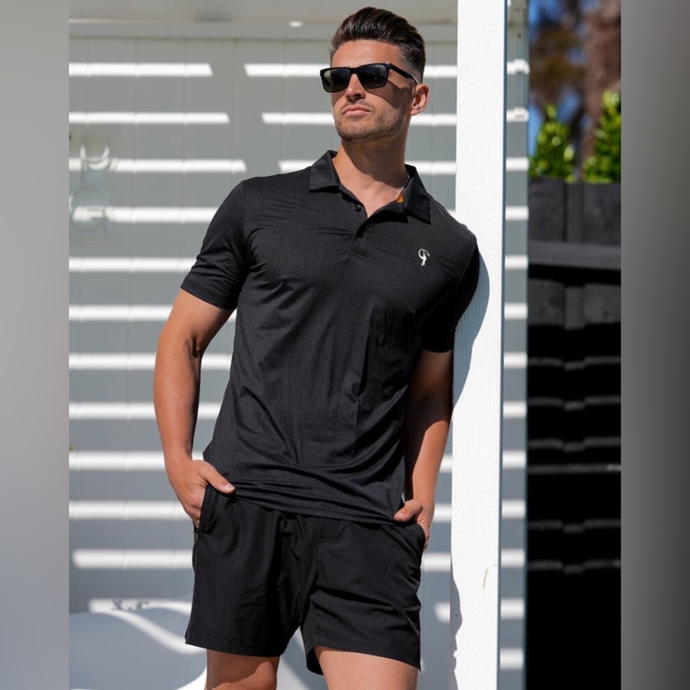 Tuscann Men's  Solid Black Polo Size Large